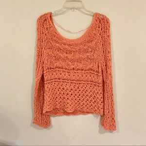 FREE PEOPLE peach cable crochet summer sweater